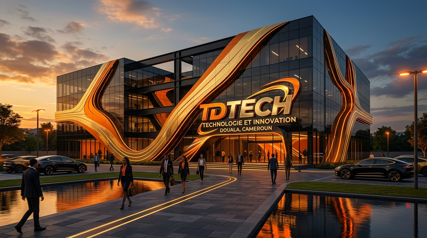Illustration architecturale TD TECH aux couleurs or et orange